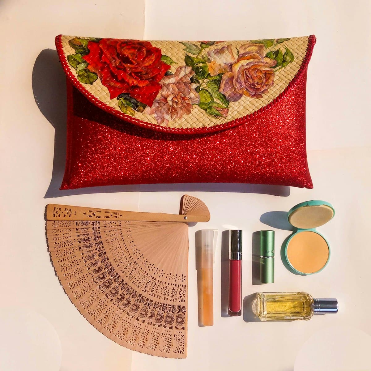 Real product flat lay photo used to plan visible watermark cleanup and review