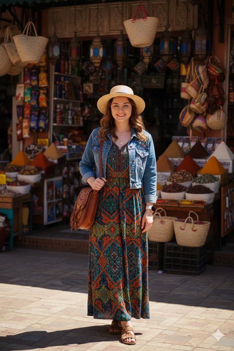 17.39. Bohemian Fashion Woman in Marketplace Travel